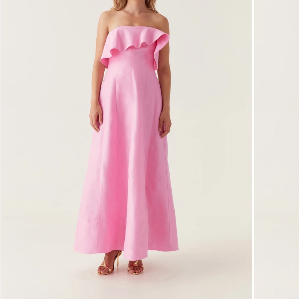 Aje Pink Ruffled Strapless Gown for Weddings